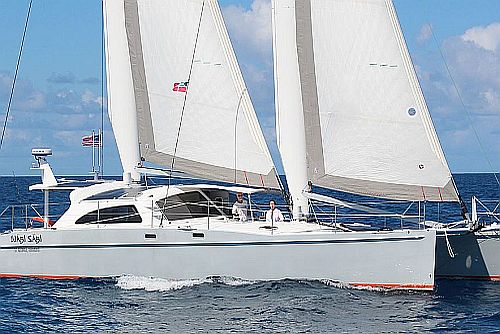 Passage weather routing: SY Starship (sistership) - Chris White Mastfoil 49 - 5,600 nms - Route: Los Angeles, San Francisco, Hawaii, Seattle, Los Angeles - Capt Peter Simon - May 2025
